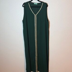 Toleen Forest Green Gold Embroidered Maxi Dress Size 4X